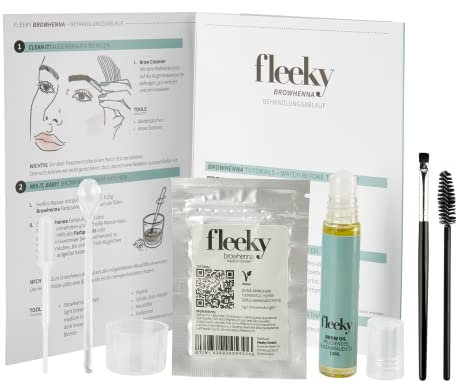 fleeky Brow Henna Set | Augenbrauen Henna Pulver und Henna Öl | mit Aloe Vera Argan Öl und Rizinus Öl | Augenbrauen Farbe | 100% Vegan und Tierversuchsfrei | bis zu 6 Wochen Halt (Braun)