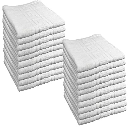 ROYAL EUROPE TEXTILE SL Toallas Piscina (100x150 cms) 100% algodón Acabado GRECA y Calidad Hotel. Color Blanco. 450 Gramos/m2. Pack de 20 Toallas.