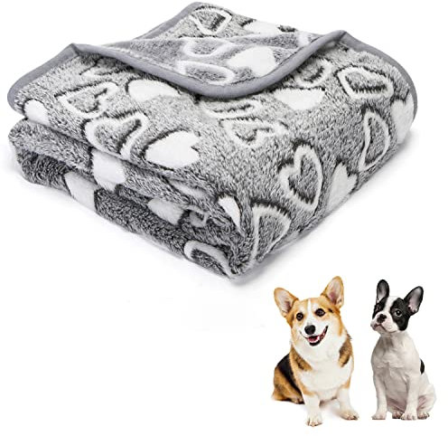 Nobleza Dog Blanket Washable for Medium Dogs - 100x80cm Pet Puppy Cat Blanket Heart Pattern Pet Flannel Fleece Blankets Soft Warm Dog Throw Pet Blankets for Dogs, Grey, 39.4x31.5in