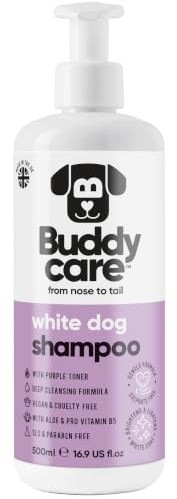 Buddycare Shampoo Bianco per Cani, Shampoo Schiarente e Sbiancante per Cani, Pulizia Profonda, Fresco e Profumato, Con Aloe Vera e B5 (500 ml)