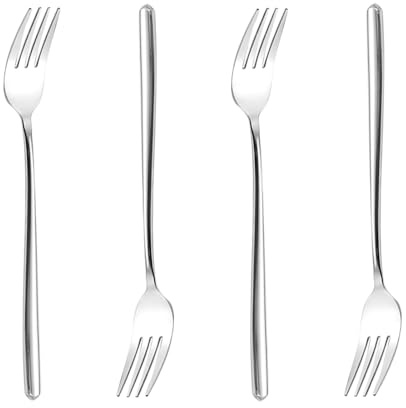 CHENSHUO Long handle Dinner Forks Stainless Steel Round handle Dinner Forks,Korean Long handle Dessert Forks Silver Pack of 4