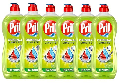 PRIL Original Limette (6x 675 ml), Handgeschirrspülmittel mit höchster Fettlösekraft, für sauberes Geschirr auch in kaltem Wasser, frischer Limettenduft