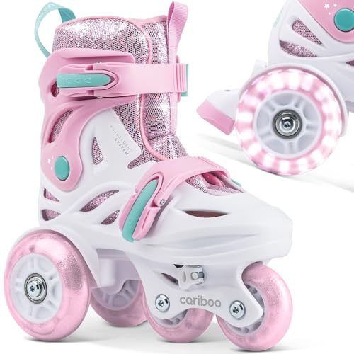 Cariboo Rollschuhe Für Kinder Inliner Für Anfänger Verstellbar S 31-35 Mit Lernlaufräder Glitzern Rosa Minze Ballerina