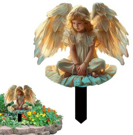 Gartenengel Statuen – Feengarten-Engel, 2D-Acryl, kreative Kunstpfahl, Engelsflügel, Hofpfahl, Gedenkstätte für Topfpflanzen, Fee, Outdoor-Gartenzubehör, Trauerschmuck für Grabschmuck