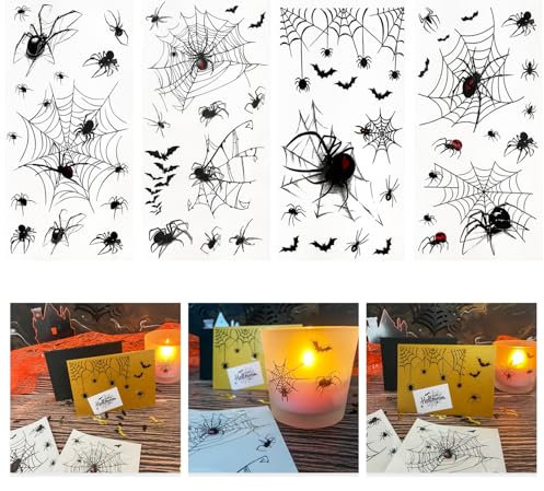 Oblique Unique Sticker Set Spinnen mit Spinnennetz Aufkleber zum Verzieren Scrapbooking Basteln für Halloween Geburtstag Kinder Grusel Motto Party