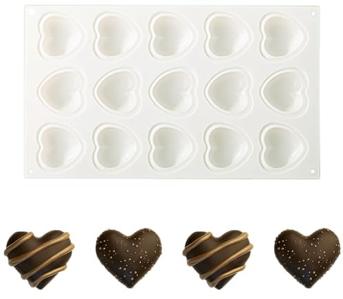 duoyif Molde Corazón Chocolate Ø 5cm Molde Corazón Silicona Molde De Caramelo De Corazón Molde En Forma De Corazón Para Hacer Chocolate Caramelo Bombones Dulces Gelatina (15 Cavidades, 5x5x2,5cm)