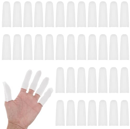 Qianyu 100 Pieces Cotton Finger Cots Disposable Fingertips Protective Cover Cloth Finger Gauze Sleeve Breathable Comfortable Fingertip Bandages for Diaper Cream Finger Injury Writing Skin Calluses