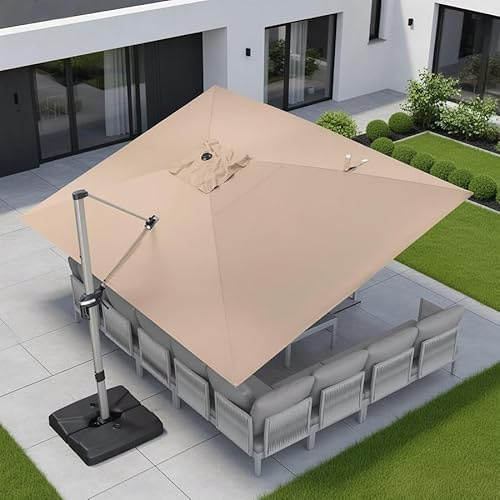 PURPLE LEAF Parasol Déporté 3 x 4 m Rectangulaire, Toit à Rotatif 360°, Protection UPF 50+, Parasol De Jardin Extérieur avec Poteau Champagne Suspendu en Aluminium, Pour Piscine, Terrasse, Taupe