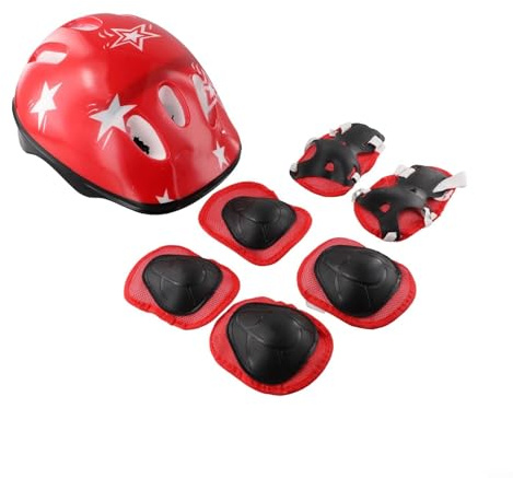 Casque pour enfant avec genouillères, coudières résistantes aux chocs, pour enfants de 5 à 16 ans (rouge)