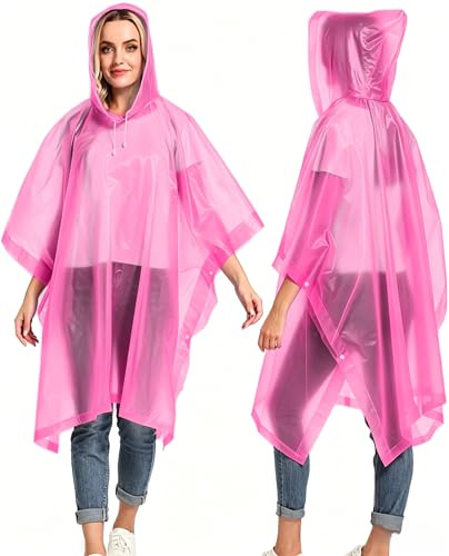Poncho Rain Coat, 2 Pcs Adult Waterproof Reusable Lightweight RainCoat with Hood, Portable Emergency Poncho for Family Outdoor Activity