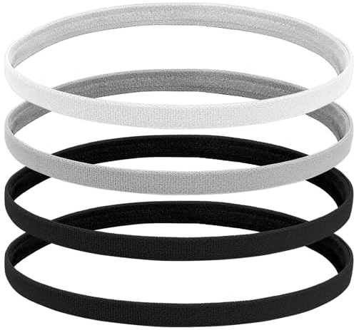 Thin Headbands For Women 4 PCS Non Slip Workout Sweatbands Elastic Sports Headband Sweatband Athletic Running Sport Soccer Womens Stretchy Yoga Skinny Headband Elastic Hair Bands