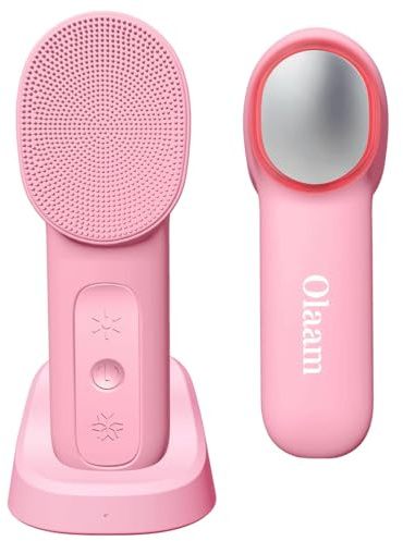 Spazzola detergente per viso elettrico – Spazzola in silicone IPX7 viso – Trattamento viso rassodante anti-invecchiamento massaggio, esfoliazione e fototerapia LED – Tecnologia calda e fredda Olaam