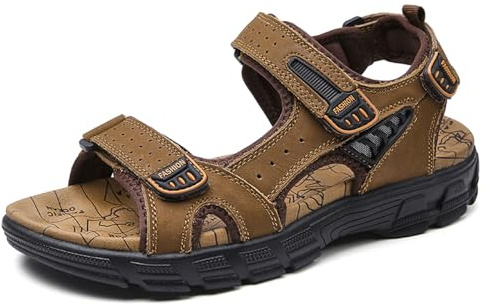 Sandales en Cuir pour Hommes Double Boucle Ajustable Fond Epais Antidérapant Wearable Open Toe Beach Sandales Outdoor