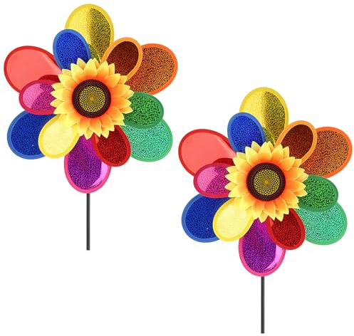 YouYuer 2PCS Grande Molinillo de Viento Ahuyenta Pajaros, Molinos de Viento Coloridos Anti-Pájaros,Molino de Viento para Jardín,Molino de Viento Reflectante para Jardín,Jardín,Patio,Balcón,Decoración