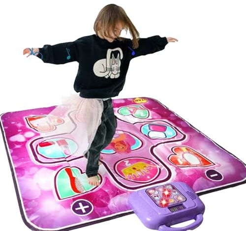 Qawner Alfombra de baile para niños a partir de 3 a 12 años, alfombrilla musical con 9 luces LED, con 2 modos de juego, volumen ajustable, música incorporada, juguete de Navidad para niños