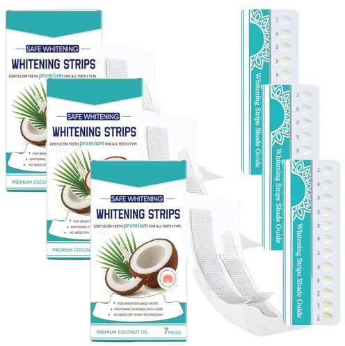 Strisce sbiancanti per denti delicate con olio di cocco, Strisce sbiancanti alla menta e cocco Cura dello smalto, Trattamento di 7 giorni, Rimozione macchie profonde, denti sensibili (21Pcs)