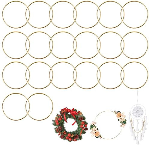VEGCOO 20 Pezzi Cerchi per Acchiappasogni, 7,5 cm Anelli in Metallo Cerchio Metallici Oro, Cerchi in Ferro Macramè per Acchiappasogni Fai da Te Artigianato e Creazioni (Oro)