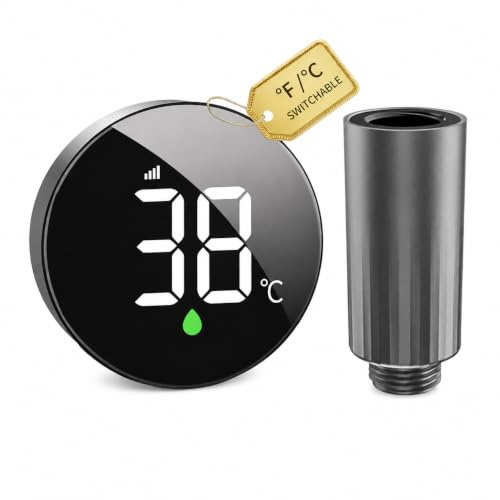 MX08 Shower Temperature Display, Shower Thermometer, ℃ / ℉ Switchable | Hydro Powered Sensor, Digital Water Temperature Monitor, Large Adjustable Display, IPX7 Waterproof for Bathroom