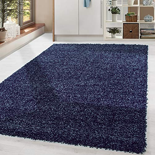 HomebyHome Shaggy Teppich Wohnzimmer 160 x 230 cm - Shaggy Teppich Hochflor Marineblau Extra Weich und Flauschig - Waschbarer Langflor Teppiche für Schlafzimmer, Küche, Flur - Carpet, Halı, Kilim