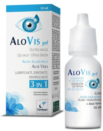 AlovisGel Liquid-Gel 3in1 - Collirio Sterile Lubrificante, Idratante, Rinfrescante per Occhi Secchi. Con Acido ialuronico ed Aloe Vera gel - 10 ml