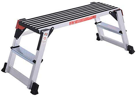 Giantex Aluminum Platform Non-Slip Folding Work Bench Drywall Stool Ladder 330lbs Capacity