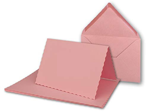 25x Faltkarten-Set DIN A6 mit DIN C6 Brief-Umschlägen - wellig gestanzter Rand - Rosa - 10,5 x 14,8 cm - Wellenschnitt Karten-Sets - FarbenFroh by GUSTAV NEUSER
