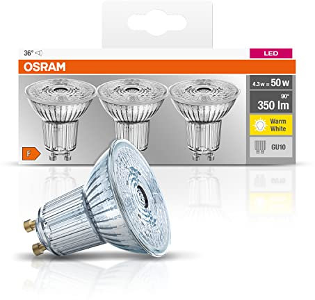 Osram LED Base PAR16 Reflektorlampe, mit GU10-Sockel, nicht dimmbar, Ersetzt 4,3 Watt, 36° Ausstrahlungswinkel, Warmweiß - 2700 Kelvin, 3 Stück (1er Pack)