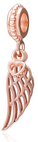 Engel-Anhänger, 925er Sterlingsilber, Flügel-Charm, Charm, Herz, für Pandora-Charm-Armband, Rosé-Gold