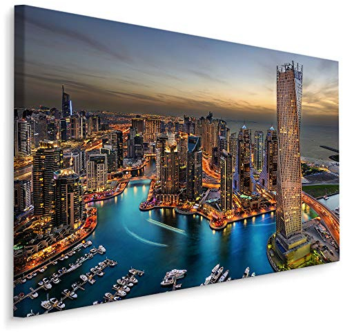 Muralo Cuadro en lienzo con imagen de ciudad de Dubai, 120 x 80 cm, diseño panorámico de edificios