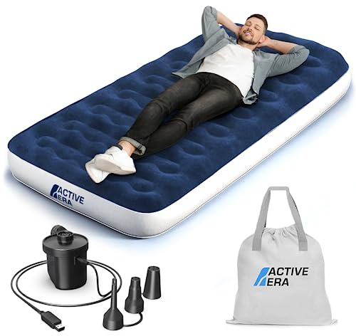Active Era Twin Air Mattress with Built-in Pump & Raised Pillow - Heavy Duty Puncture Resistant, Waterproof Blow Up Bed