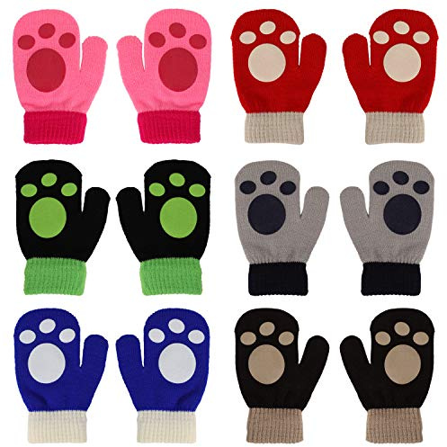 QKURT 6 Pares Niños Mitones， Niño Estiramiento Dedo Completo Mitones Guantes de Punto