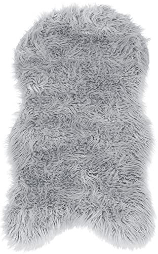 Pure Label Schaffell Lammfell Kunstfell Teppich – Moderne Wohnzimmer Deko - Schlafzimmer Deko für das Sofa, den Stuhl oder als Bettvorleger in Grau - 55x90cm