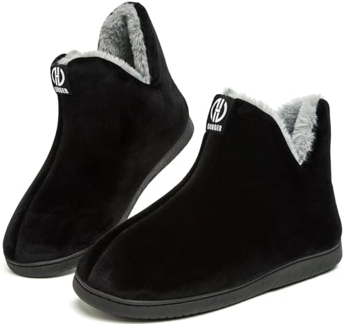 GURGER Chausson Montant Homme Hiver Fourrure Chaud Bottes Chaussons Bottines Femme Pantoufles Peluche Doublé Maison Slipper Noir Taille 44 45