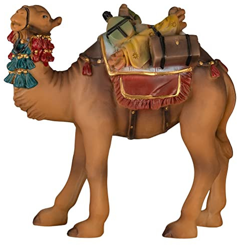 MaMeMi Krippenfigur Kamel mit Gepäck [Höhe 12 cm, handbemalt] Krippenfiguren/Krippentier/Krippenzubehör für die Weihnachtskrippe [Aus langlebigen Polyserin/Kunstharz]