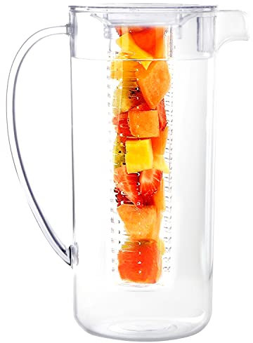 Youngever 2L Caraffa Acqua, Brocca di Plastica Con Coperchio, Caraffa con Filtro, Brocca di Plastica Chiara Grande per Tè Freddo, Sangria, Limonata e Altro