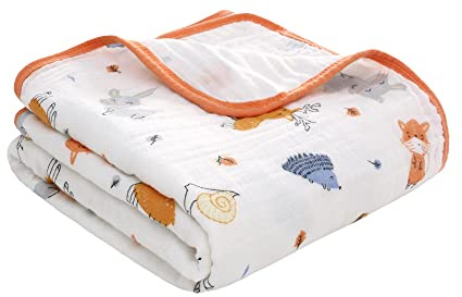 Miracle Baby Coperta di Mussola, 150x110cm Swaddle Cotone Estate, Coperta in 100% Cotone, Telo Bagno, Regalo per Bambini, Copertura per Allattamento Neonati Ovetto, Doppio Strato, Foresta Animali