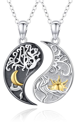 OHAYOO Yin Yang hänge kedja silver 925 vänskapskedja för 2 måne sol hänge Ying Yang smycken presenter för kvinnor kvinnor flickvän män, Sterlingsilver