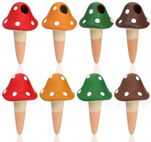 Peohud 8 Pack Terracotta Plant Self Watering Devices, Large Mushroom Watering Spikes, Colorful Plant Watering Globe, Cute Watering Device When Away, Automatic Irrigation Spike for Indoor Outdoor Plant