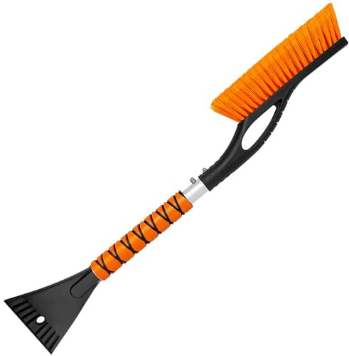 PLACHIDAY Schneebürste-Eiskratzer mit Besen-26-Zoll-Auto-Eiskratzer, Abnehmbares 2-in-1-Design-Schneeräumungsset mit Ergonomischem Schaumstoffgriff, Geeignet für Alle Automodelle (Schwarz Orange)