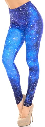 Plus Size - Creamy Soft Women's Laser Print Skin Smoothing Fashion Print Leggings - Deep Blue Galaxy