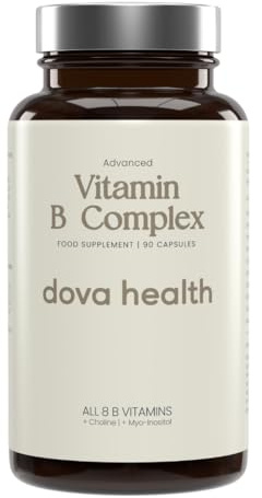 Dova Health Vitamin B Complex High Strength | All 8 B Vitamins + Myo - Inositol & Choline | B1-B2-B3-B5-B6-B9-B12-B7 (Biotin), Folate | Clean, No Additives or Fillers | Made in UK