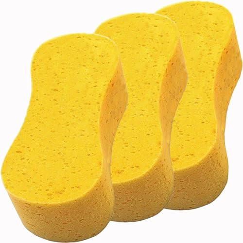 3 Pack Car Sponges,Jumbo Sponges For Car Cleaning,Anti Scratch Technology for Car Exterior & Window Washing- Perfect For Wheels, Windscreen & Bodywork (3 Yellow Jumbo Car Sponge)