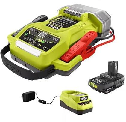 RYOBI ONE+ 18V Cordless 1600A Jump Starter with LED Work Light Kit with 2.0 Ah Battery and Charger