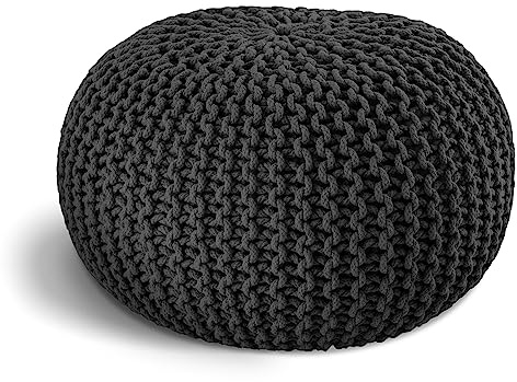 ELYFLAIR® Pouf en tricot fait à la main - Diamètre : 55 cm ou diamètre : 45 cm - Avec aspect élégant en tricot grossier - Décoration d'intérieur (gris foncé, diamètre : 45 cm)
