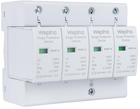 WSPIHO 4 -Polig 385 V Überspannungsschutz,Überspannungsableiter Typ 1+Typ 2,20-40 KA Überspannungsschutzgerät für den Blitzschutz