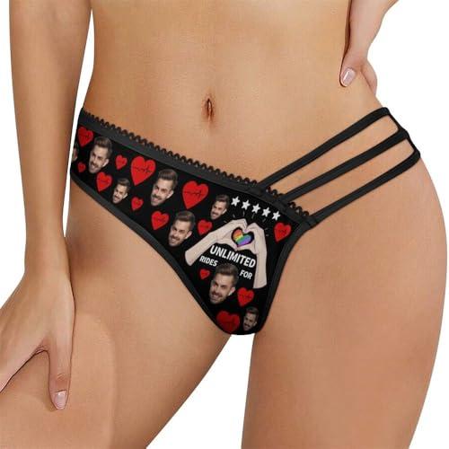 MYZQIFF Unlimited Rides for Personnalisé Drôle Visage Femmes Panty String Personnalisé Photo Sous - vêtements Femme Valentine Cadeau