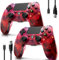 CHENGDAO Wireless Controller für PS4, Game Controller für PS4/Pro/Slim/PC, Gamepad mit Dual Vibration, 6-Achsen Gyro sensor, Rotes zweiteiliges Set