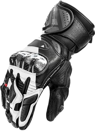 SHIMA RS-3 Motorrad Handschuhe Herren Leder Lange Sommer Motorradhandschuhe Schutz Touchscreen Touren Lederhandschuhe Motorcycle Belüftet Verstärkt Scheibenwischer (Männer, Weiß, M)