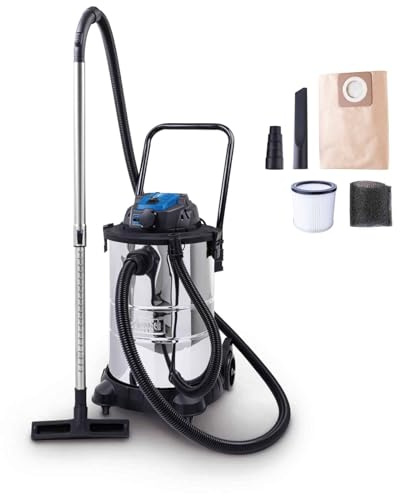 Scheppach Aspirador en seco y húmedo VC50 | 50L recipiente de acero inoxidable y accesorios | 1400 W de potencia | potencia de succión 20 kPa | Tubo telescópico, enchufe para herramientas y cierre