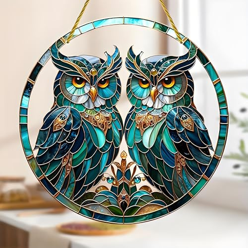 Tivleed Garden Ornaments Outdoor, Garden Fence Decorations, Hanging Ornaments, Round Owl Wall Art, Weather-Resistant Outdoor Hanging Decor for Patio, Yard, Porch, Living Room